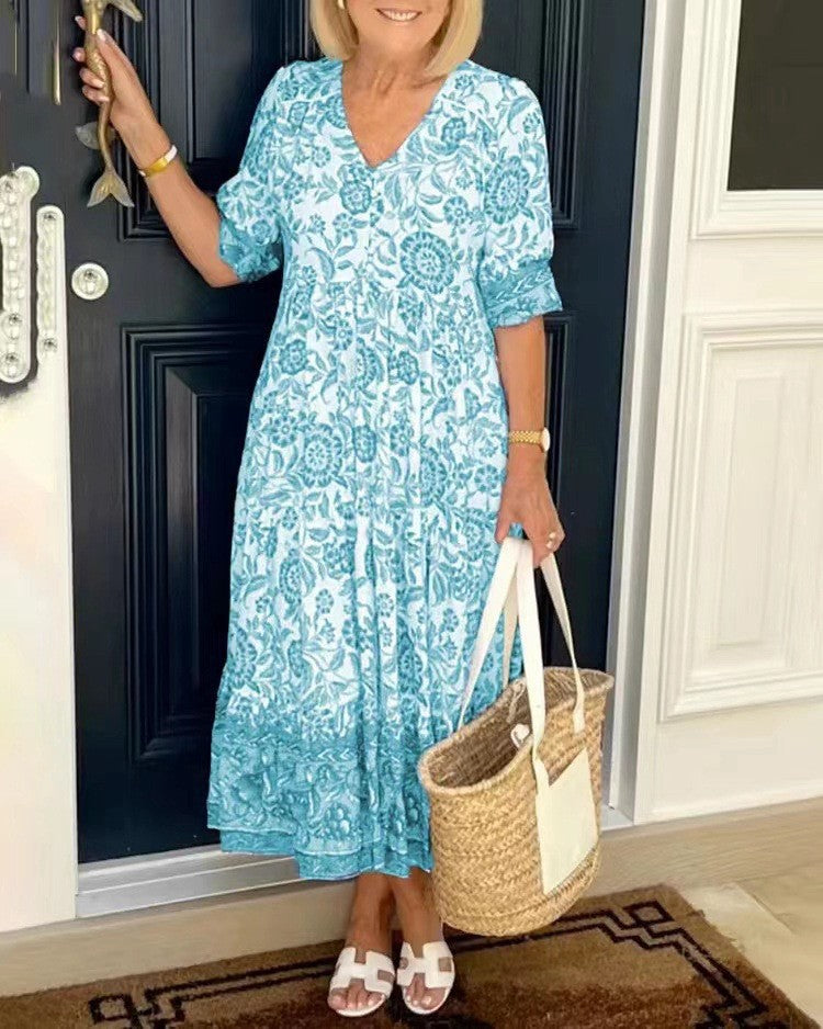 Trendy Low Neck Short Sleeve Summer Dress