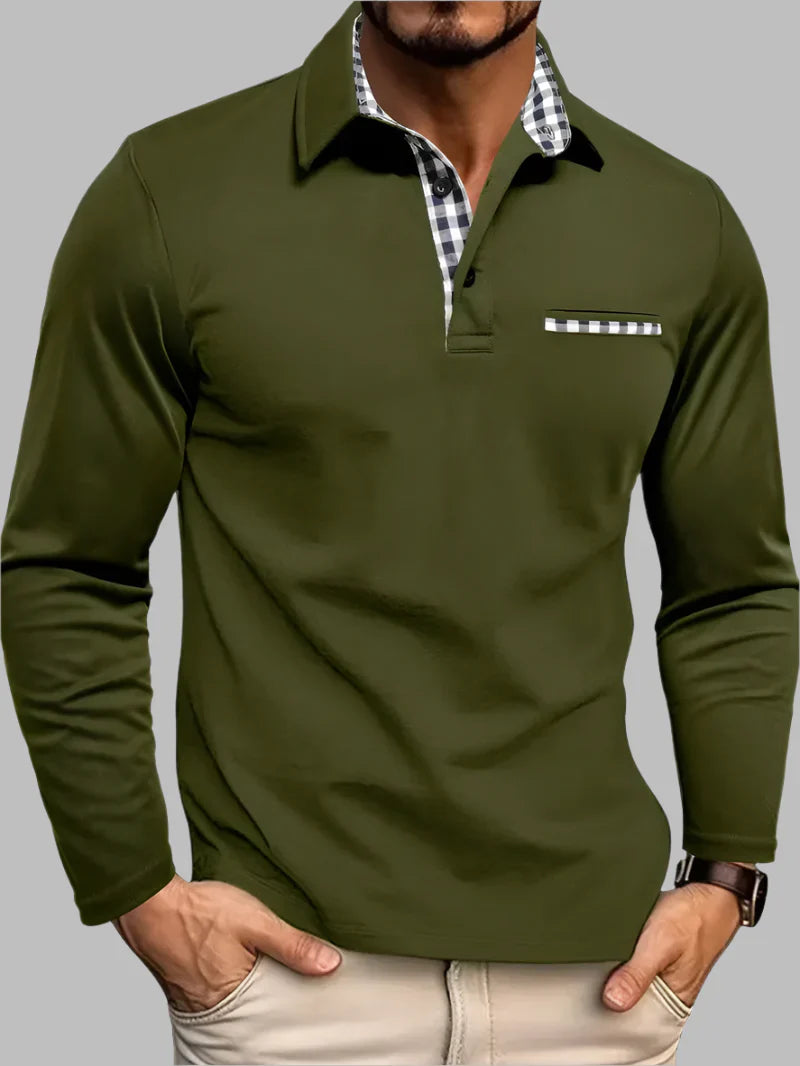 Men's Long-Sleeve Polo Shirt Cotton Classic White