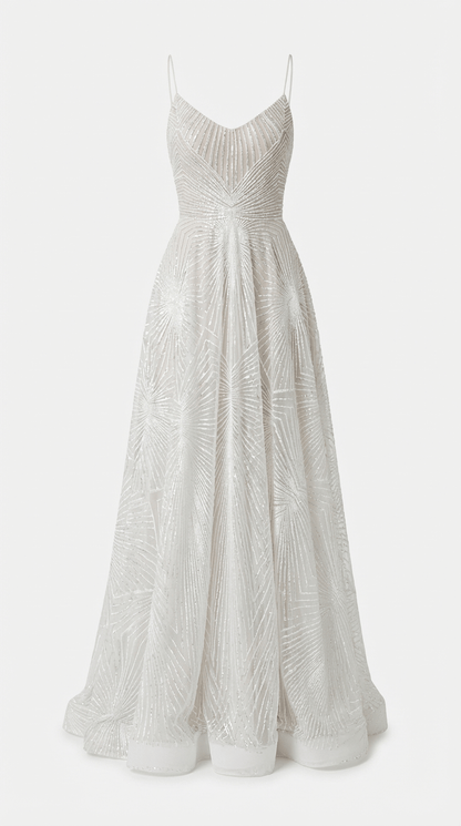 Women's White Sequin Maxi Evening Dress