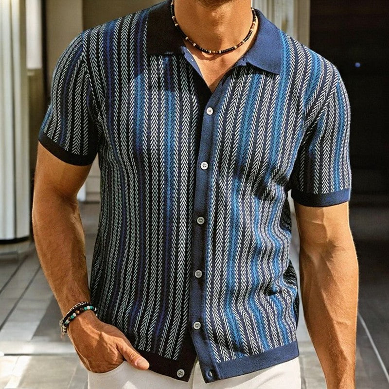 Men's Short Sleeve Stripe Button Down Shirt