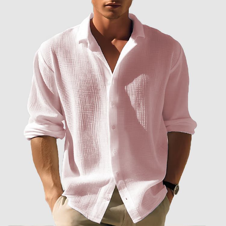 Men's Long Sleeve Shirt Button Front Textured