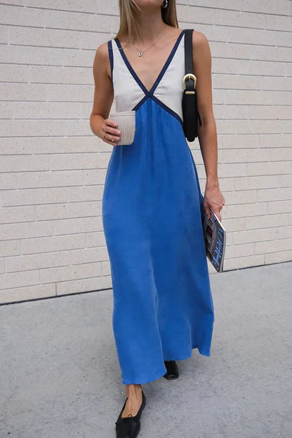 Women's V-Neck Colorblock Dress