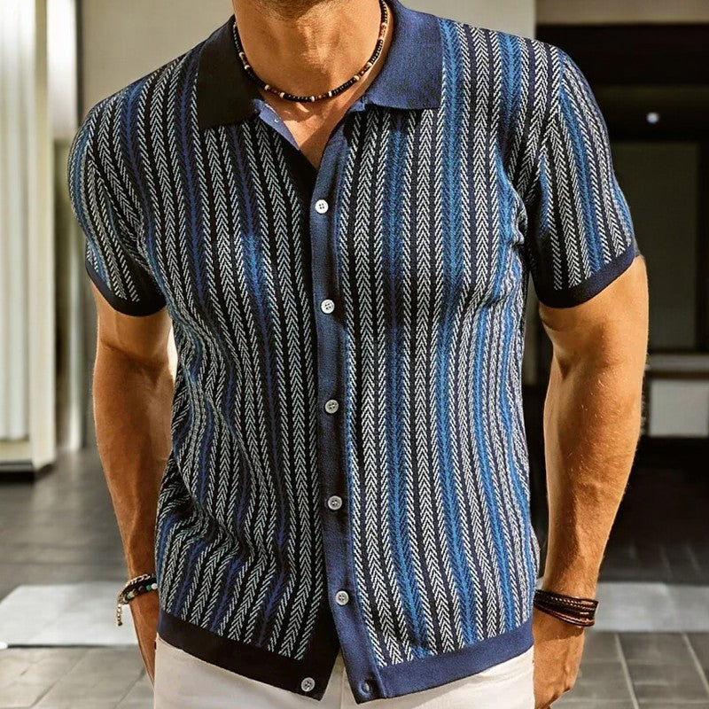 Men's Short Sleeve Stripe Button Down Shirt