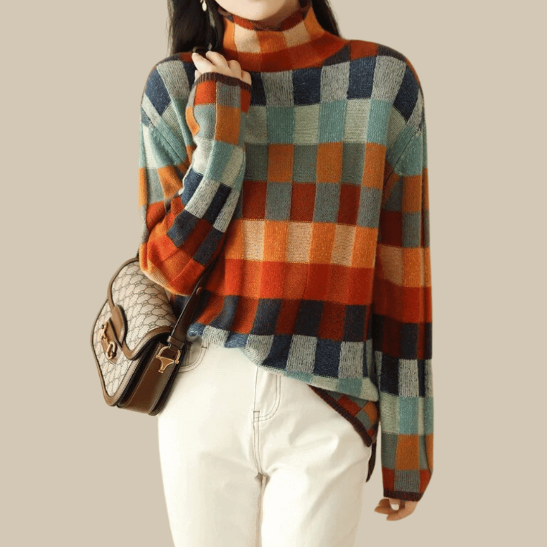 Women's Patchwork Turtleneck Sweater Blend - VibreMode