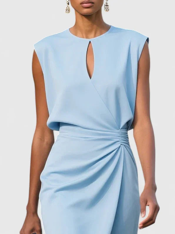 Elegant Ladies Cap Sleeveless Ruched Dress