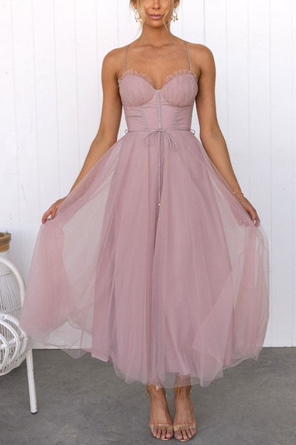 Women's Corset Midi Dress Tulle Skirt