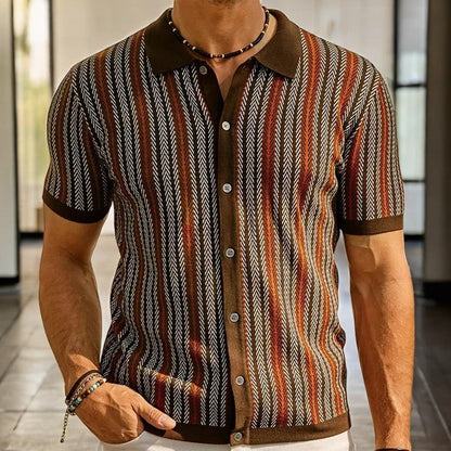Men's Short Sleeve Stripe Button Down Shirt