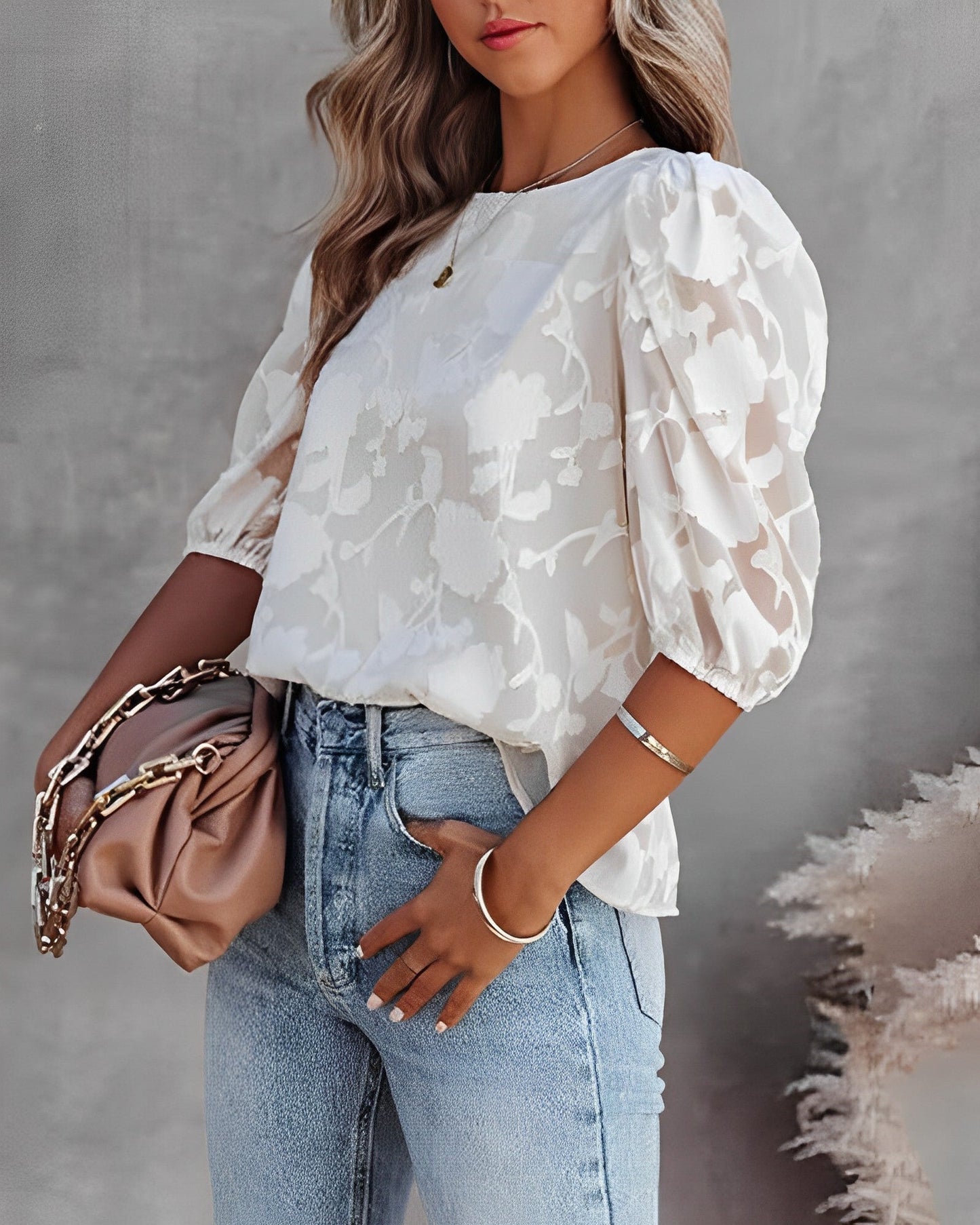 Women's Chiffon Blouse Puff Sleeve