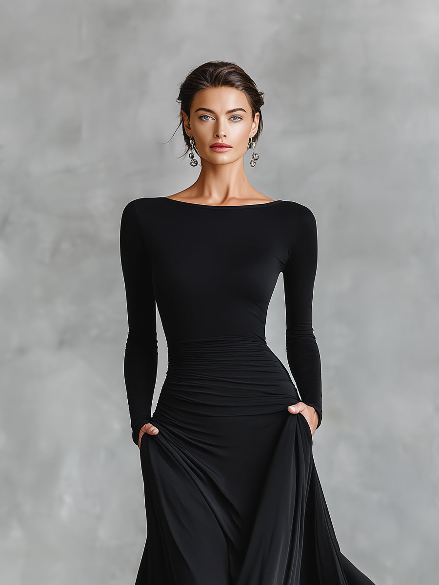 Elegant Floor-Length Sleeve Maxi Dress