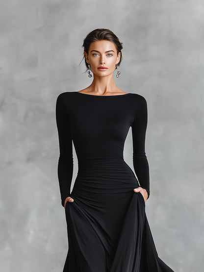 Elegant Floor-Length Sleeve Maxi Dress
