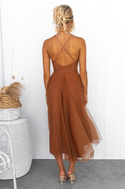 Women's Corset Midi Dress Tulle Skirt