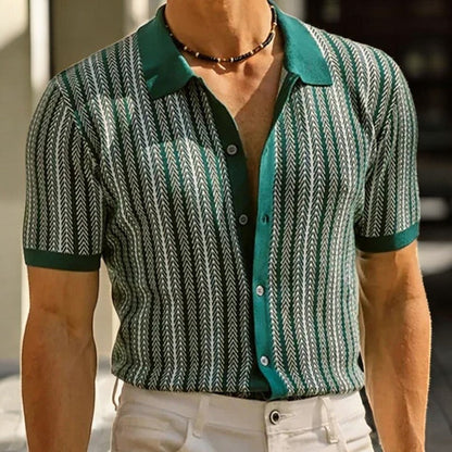 Men's Short Sleeve Stripe Button Down Shirt