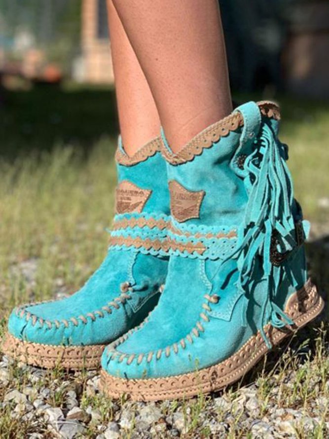 Tassel Leather Ankle Boots
