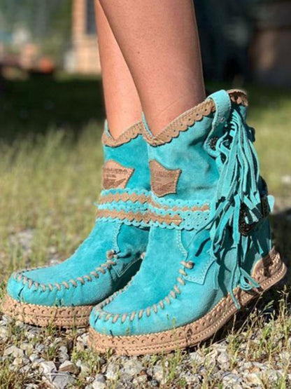 Tassel Leather Ankle Boots
