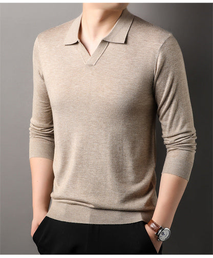 Men's Long Sleeve V-Neck Polo Shirt - VibreMode