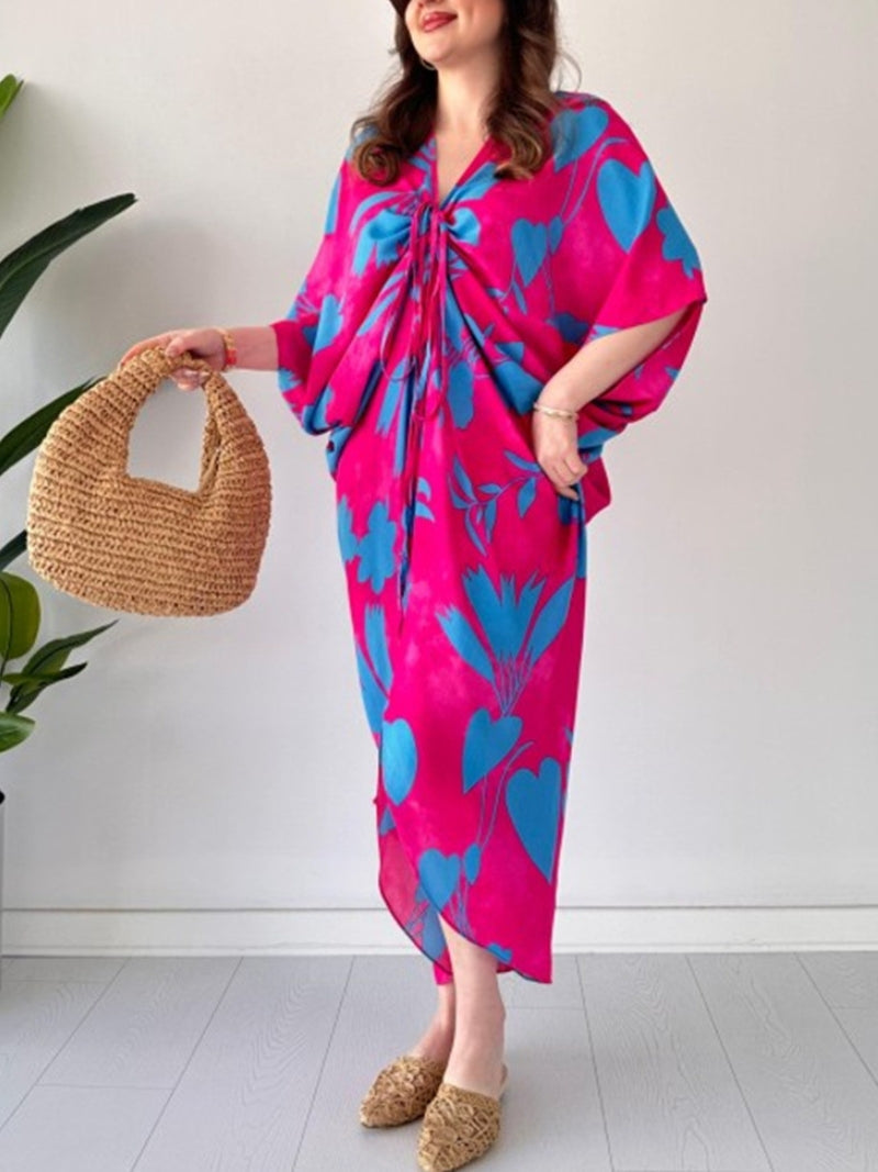 Trendy Print Relaxed Fit V Neck Summer Dress