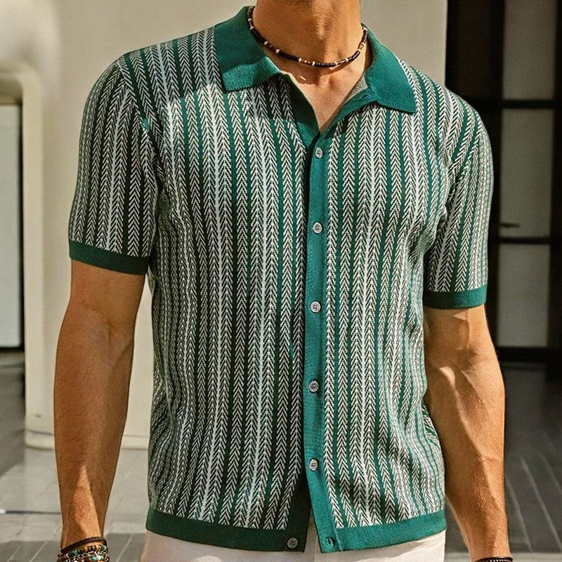 Men's Short Sleeve Stripe Button Down Shirt