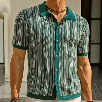 Men's Short Sleeve Stripe Button Down Shirt