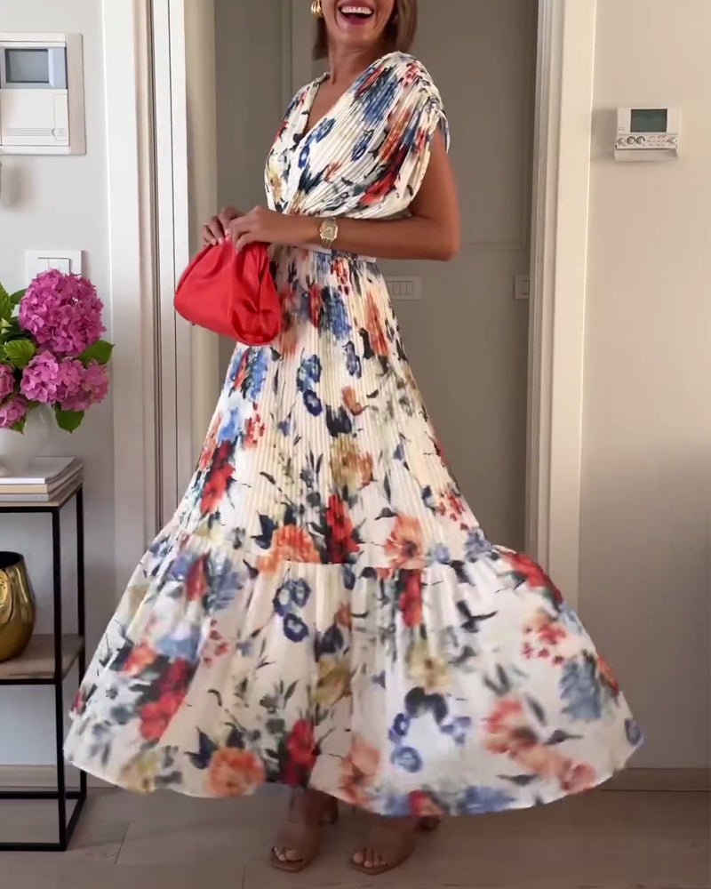 Vibrant Floral Print Flowy Women's Dress - VibreMode