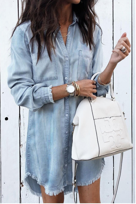 Relaxed Fit Women's Long Sleeve Shirt Dress - VibreMode