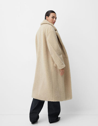 Women's Teddy Fur Coat Oversized Lapel Collar Button Front