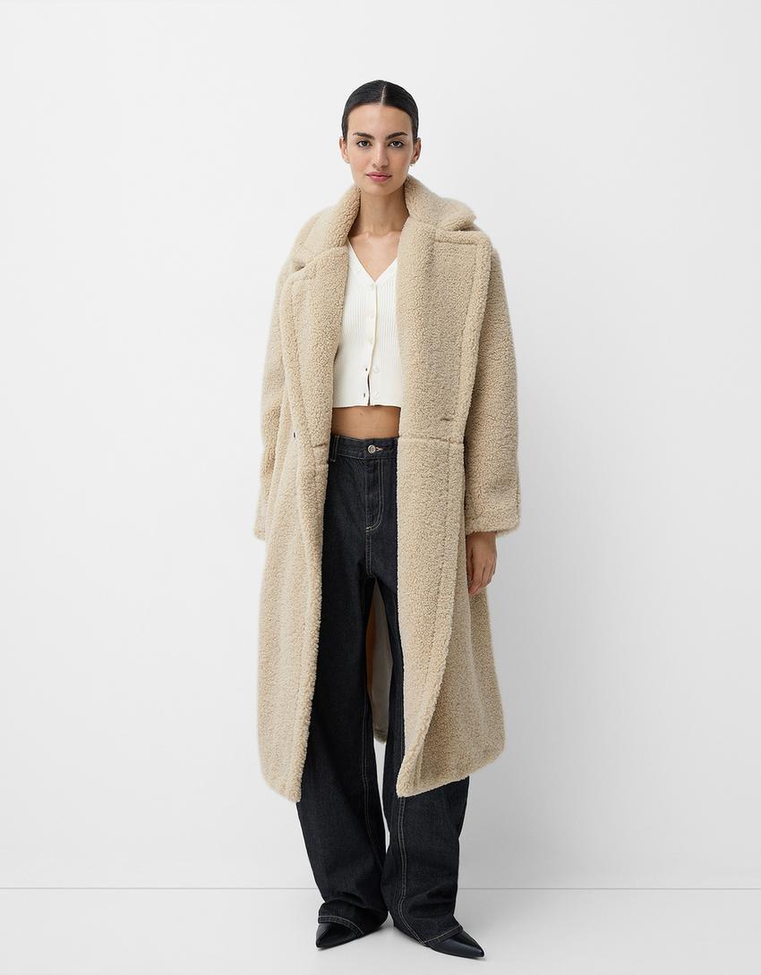 Women's Teddy Fur Coat Oversized Lapel Collar Button Front