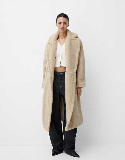 Women's Teddy Fur Coat Oversized Lapel Collar Button Front