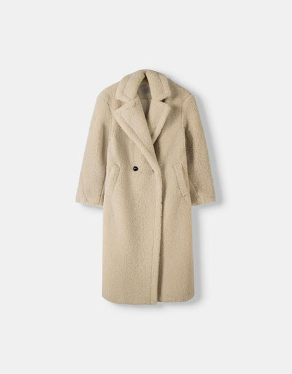 Women's Teddy Fur Coat Oversized Lapel Collar Button Front