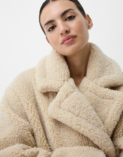 Women's Teddy Fur Coat Oversized Lapel Collar Button Front