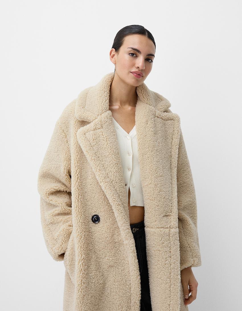 Women's Teddy Fur Coat Oversized Lapel Collar Button Front - VibreMode