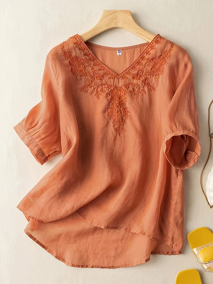 Women's Relaxed Fit Embroidered Tunic Blouse - VibreMode