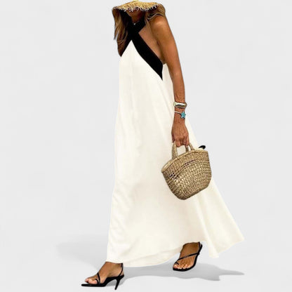 Elegant Women's Maxi Dress Cross Neck Design
