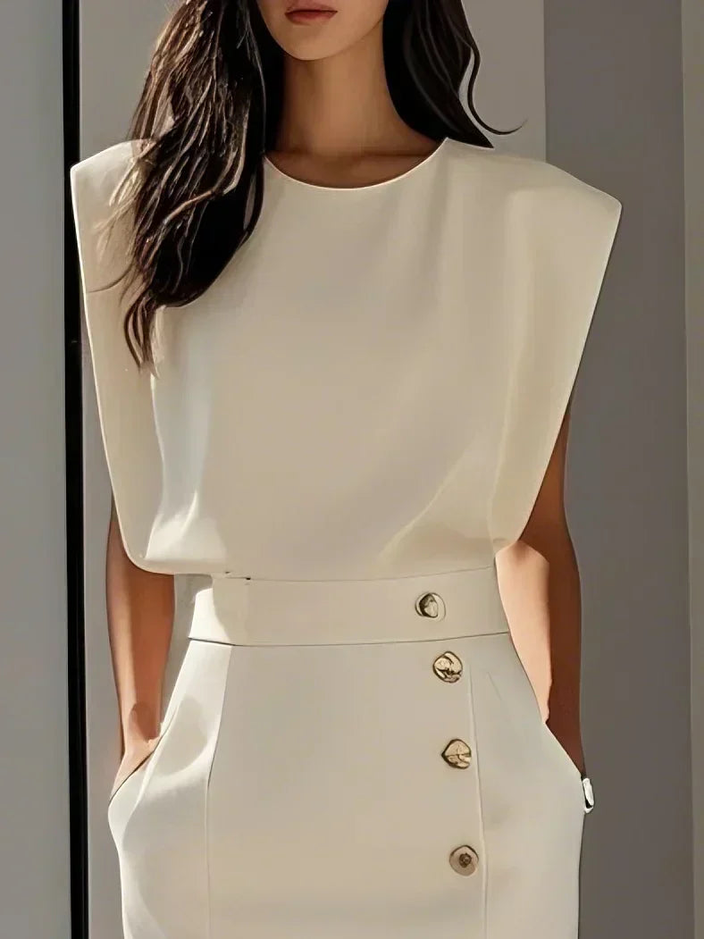 Elegant Ladies Cap Sleeveless Midi Dress
