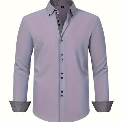Men's Long Sleeve Button Down Shirt Contrast Trim