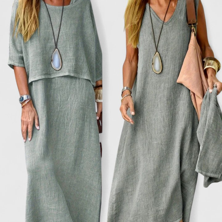 Women's 2 Piece Maxi Dress and Casual Top Set