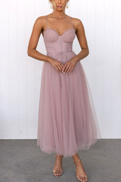 Women's Corset Midi Dress Tulle Skirt - VibreMode