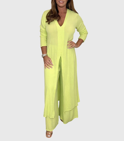 Women's Cardigan Set Wide Leg Pants Two Piece