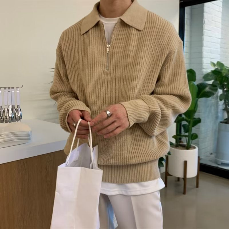 Men's Quarter Zip Sweater Textured Knit