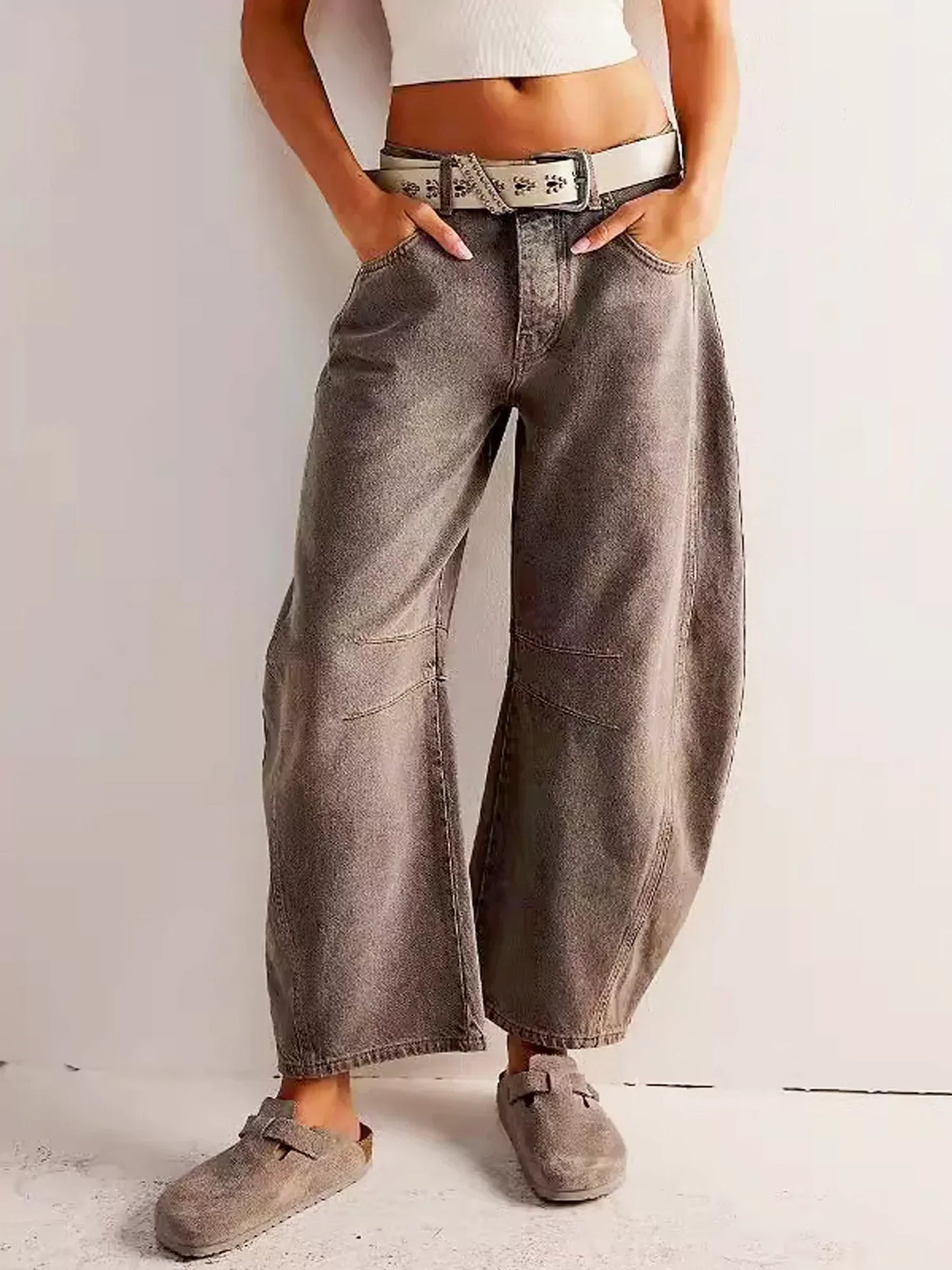 Women's Leopard Print Barrel Jeans