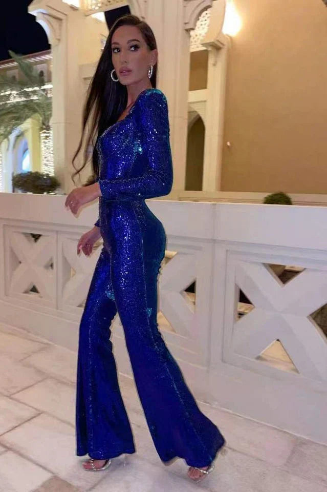 Women's Sequin Jumpsuit Corset Flared Legs