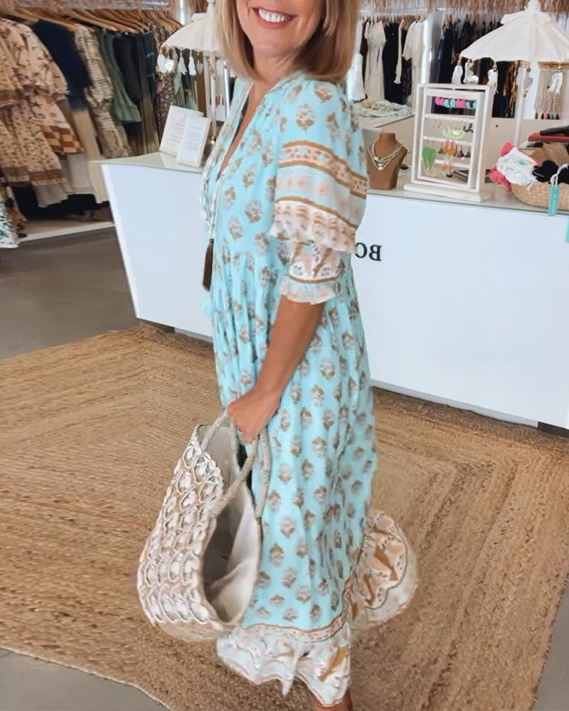 Women's Printed V-Neck Dress