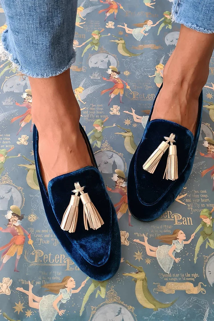 Women's Loafers Champagne Tassel Slip On Shoes - VibreMode