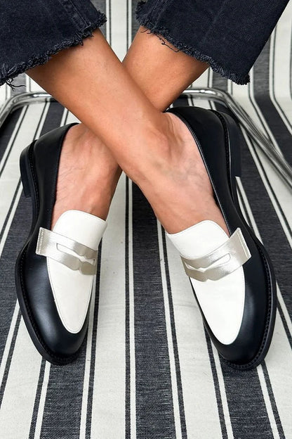 Women's Two-Tone Loafers Decorative Strap