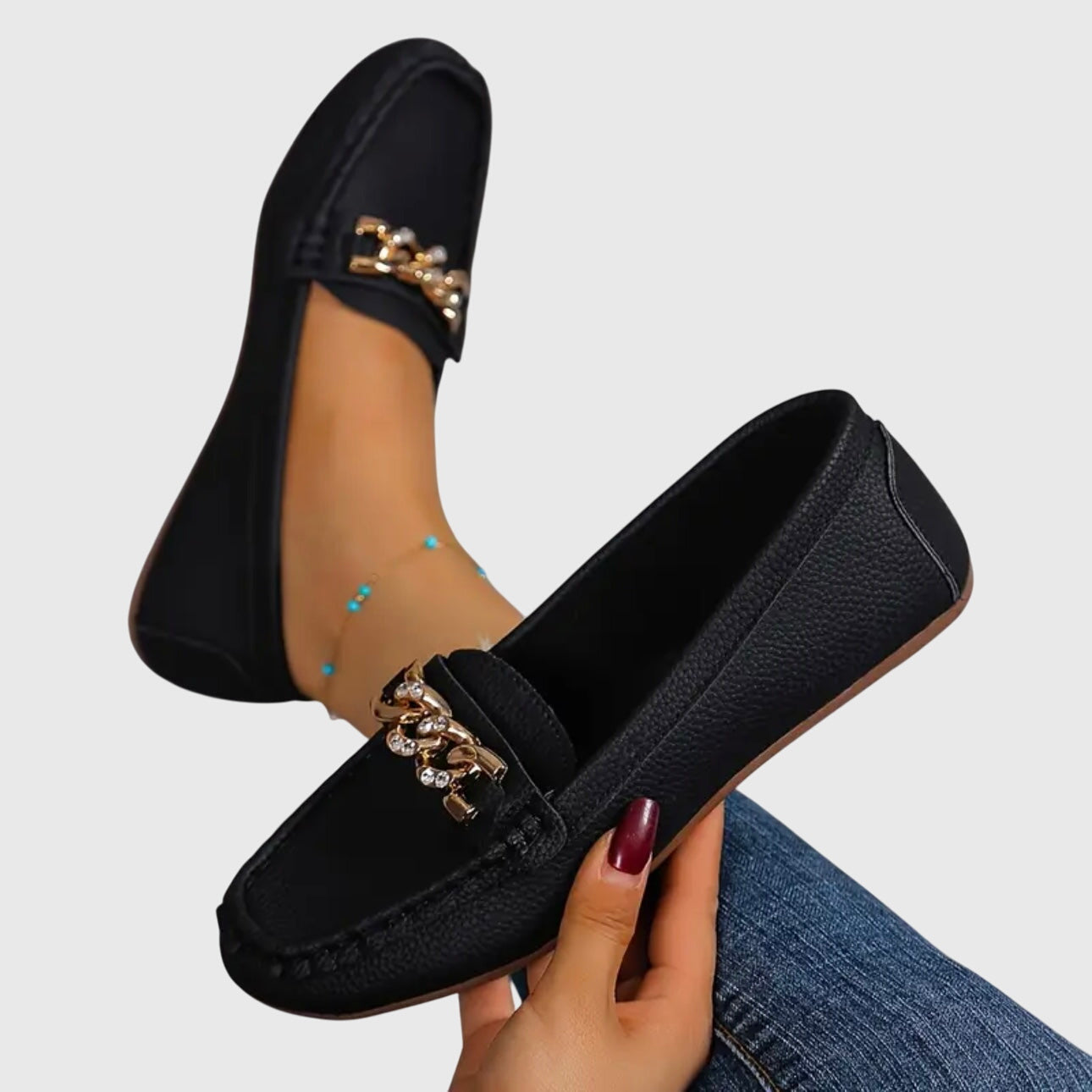 Comfortable Women's Slip On Loafers with Metallic Accent