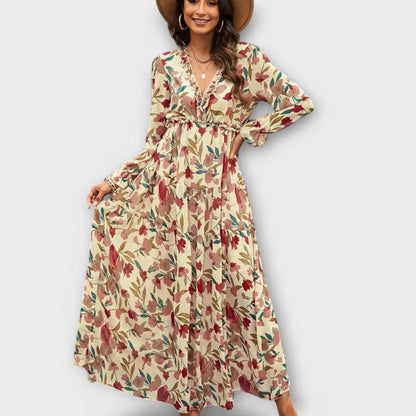 Lovely Floral Long Sleeve Maxi Dress