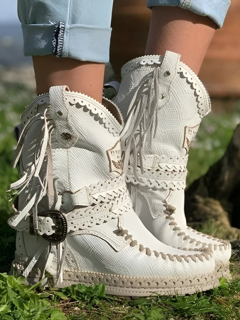 Tassel Leather Ankle Boots
