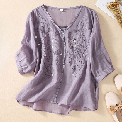 Women's V-Neck Linen Blouse