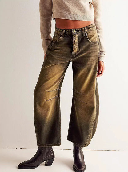 Women's Leopard Print Barrel Jeans