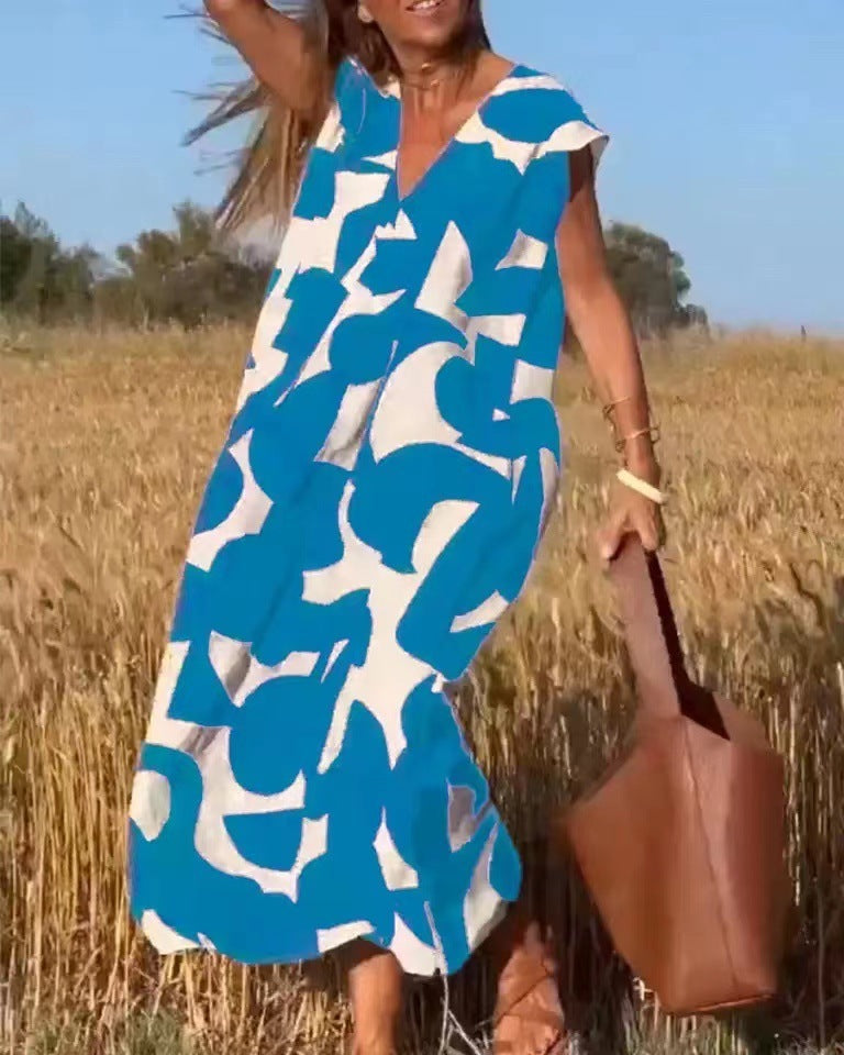 Women's Abstract Print Maxi Dress Lace Flowy
