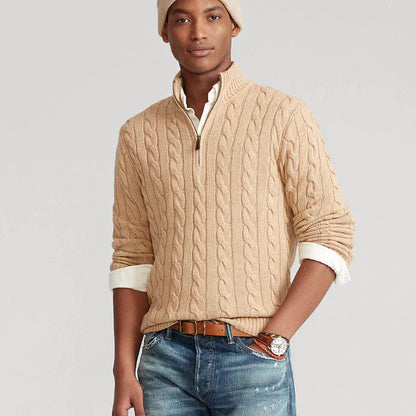 Men's Cable Knit Half-Zip Sweater Textured Classic Design